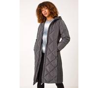 Roman Longline Diamond Quilt Hooded Coat In Charcoal Charcoal