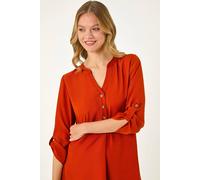 Roman Longline Notch Neck Buttoned Top In Orange Orange 10