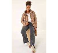 Roman Padded Coat for Women UK - Ladies Longline Puffer Winter Quilted Parka Waterproof Rainproof Wind Resistant Thermal Jacket Long Length Warm Zip Hood Puffa Cosy - Mocha - Size 16