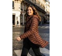 Roman Originals Women Padded Longline Coat with Hood - Ladies Zip Through Autumn Winter Long Length Lightweight Quilted Warm Cosy Everyday Zip Up Casual Jackets Coats - Chocolate - Size 18