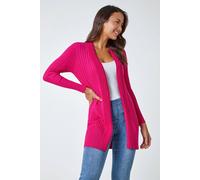 Roman Originals Ribbed Edge to Edge Cardigan for Women UK - Ladies Autumn Everyday Winter Holiday Pull-On Long Sleeves Comfy Soft Vacation Work - Cerise - Size 10