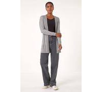 Roman Originals Ribbed Edge to Edge Cardigan for Women UK - Ladies Autumn Everyday Winter Holiday Pull-On Long Sleeves Comfy Soft Vacation Work - Light Grey - Size 18