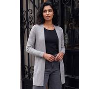 Roman Originals Ribbed Edge to Edge Cardigan for Women UK - Ladies Autumn Everyday Winter Holiday Pull-On Long Sleeves Comfy Soft Vacation Work - Light Grey - Size 18