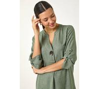 Roman Longline V-Neck Button Tunic Top In Dark Green Dark Green 12