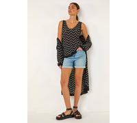 Roman Chevron Stripe Knit Top for Women UK - Ladies Spring Everyday Summer Holiday V-Neckline Comfy Sleeveless Soft Lightweight Shirt Beach Vacation Vests - Black - Size 12
