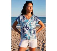 Roman Marine Print Ric Rac Trim Top In Blue Blue