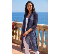 Roman Originals Mesh Burnout Longline Kimono for Women UK - Ladies Everyday Holiday Spring Summer Comfy Soft Evening Vacation Work Party - Navy Burnout - Size 18
