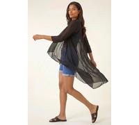 Roman Originals Women's Mesh Sheer Longline Kimono - Ladies Fashion Cover ups for Formal Fancy Casual Everyday Work Evening Dinners Party Christmas New Years Occasions - Black - Size 14