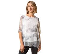 Roman Originals Mesh Overlay Floral Print Blouse for Women UK - Ladies Smart Top Casual T-Shirt Summer Spring Flower Printed Mesh Layer Stretch Jersey Comfy Tee Shirt - Grey White - Size 20