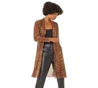 Roman Metallic Animal Print Plisse Kimono In Tan Tan 10