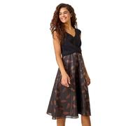 Roman Metallic Feather Print Skater Dress In Bronze Bronze 20