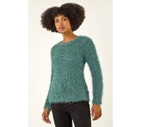 Roman Originals Metallic Fluffy Knit Jumper for Women UK - Ladies Everyday Autumn Winter Crew Neckline Comfy Soft Evening Vacation Work Party Night Out - Sage - Size 18 Green