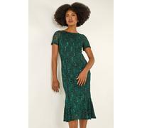 Roman Originals Floral Lace Overlay Dress for Women UK - Ladies Luxury Ball Gown Shift Midi Lined Knee Length Stretch Formal Wedding Guest Party Evening - Green - Size 14