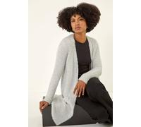 Roman Originals Metallic Longline Knit Cardigan for Women UK - Ladies Everyday Autumn Winter Comfy Soft Evening Vacation Work Party Night Out - Silver - Size 18