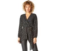 Roman Metallic Polka Dot Print Cross Over Top In Black Black 16