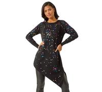 Roman Metallic Spot Print Asymmetric Jumper for Women UK - Ladies Autumn Everyday Winter Holiday Round Neckline Comfy Long Sleeve Soft All Over Pattern Top Daywear Sweaters - Black - Size 14