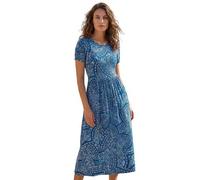 Roman Midi Dress with Pockets for Women UK Ladies Stretchy Jersey Maxi Long Short Sleeve Elasticated Gathered High Waist Boho Flattering Skater Swing Fit Flare - Petite Paisley Blue - Size 16