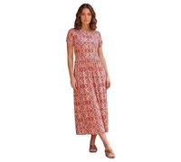 Roman Midi Dress with Pockets for Women UK Ladies Stretchy Jersey Maxi Long Short Sleeve Elasticated Gathered High Waist Boho Flattering Skater Swing Fit Flare - Petite Abstract Red - Size 16