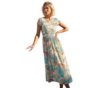 Roman Midi Dress with Pockets for Women UK Ladies Stretchy Jersey Maxi Long Short Sleeve Elasticated Gathered High Waist Boho Flattering Skater Swing Fit Flare - Paisley Light Blue - Size 10