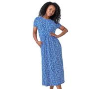 Roman Midi Dress with Pockets for Women UK Ladies Stretchy Jersey Maxi Long Short Sleeve Elasticated Gathered High Waist Boho Flattering Skater Swing Fit Flare - Petite Royal Blue - Size 14