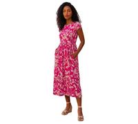 Roman Midi Dress with Pockets for Women UK Ladies Stretchy Jersey Maxi Long Short Sleeve Elasticated Gathered High Waist Boho Flattering Skater Swing Fit Flare