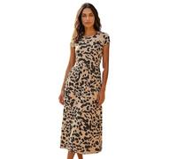 Roman Midi Dress with Pockets for Women UK Ladies Stretchy Jersey Maxi Long Short Sleeve Elasticated Gathered High Waist Boho Flattering Skater Swing Fit Flare - Abstract Stone Black - Size 14