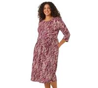 Roman Midi Dress with Pockets for Women UK Ladies Stretchy Jersey Maxi Long Short Sleeve Elasticated Gathered High Waist Boho Flattering Skater Swing Fit Flare - Red Plus - Size 18