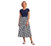 Roman Midi Dress with Pockets for Women UK Ladies Stretchy Jersey Maxi Long Short Sleeve Elasticated Gathered High Waist Boho Flattering Skater Swing Fit Flare - Contrast Geo Navy - Size 18