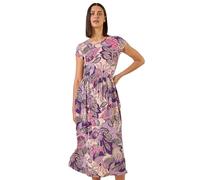 Roman Midi Dress with Pockets for Women UK Ladies Stretchy Jersey Maxi Long Short Sleeve Elasticated Gathered High Waist Boho Flattering Skater Swing Fit Flare - Paisley Purple - Size 18