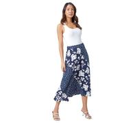 Roman Originals Jersey Skirt for Women UK - Ladies Midi Maxi Floral Animal Print Summer Spring Holiday Swing Smart Casual Work Cocktail Party Going Out Holiday Cruise - Blue & White - Size 10