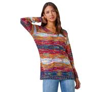 Roman Mixed Yarn Pocket Detail Jumper for Women UK - Ladies Autumn Everyday Winter Holiday V-Neckline Comfy Long Sleeve Cool Soft Feel Top Daywear Sweaters - Multi - Size 20