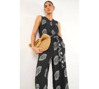 Roman Mono Border Print Belted Trouser In Black Black