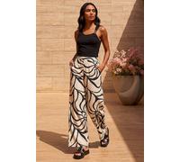 Roman Mono Floral Palm Print Wide Leg Trouser In Black Black