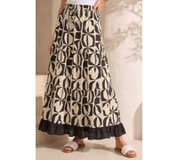 Roman Mono Print Tiered Maxi Skirt In Cream Cream