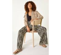 Roman Mono Print Wide Leg Stretch Trouser In Black Black 20