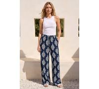 Roman Mono Print Wide Leg Trouser In Navy Navy