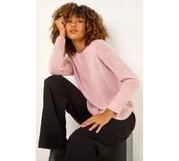 Roman Originals Women Ribbed Jumper for Women UK Ladies Curved Hem Sweater Stitch Detail Pullover Chunky Knitwear Knit Winter Autumn Textured Oversized Soft Cosy Comfy - Light Pink - Size 14