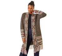 Roman Nordic Pattern Fringe Hem Cardigan In Green Green 16