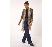 Roman Nordic Pattern Fringe Hem Cardigan In Green Green 20