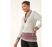 Roman Nordic Print Button Detail Jumper In Grey Grey 16