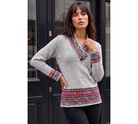 Roman Originals Jumper for Women UK - Ladies Button Detail Embellished Tunic Sweater V-Neck Overlap Autumn Winter Smart Office Work Wear Casual Warm Cosy Pullover Day - Grey - Size 10