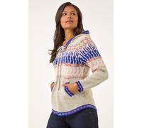 Roman Women Jumper with Hood Ladies Winter Knitted Hoodie with Pockets Fairisle Nordic Aztec Print Hooded Sweater Knit Knitwear Autumn Flattering Casual Smart - Light Grey Nordic - Size 20