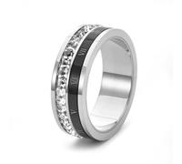 Roman Numeral Spinner Ring for Men Women - Rotatable Stainless Steel Band with Cubic Zirconia Stones & Black Rotating Strip Fashion Jewelry, Acrylic, No Gemstone