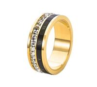 Roman Numeral Spinner Ring for Men Women - Rotatable Stainless Steel Band with Cubic Zirconia Stones & Black Rotating Strip Fashion Jewelry, Acrylic, No Gemstone