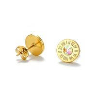 Roman Numeral Stud Earrings for Women Stainless Steel Dainty Elegant Round Stud Earrings Vintage Jewelry for Birthday Anniversary (gold)