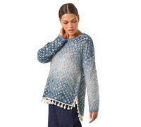 Roman Ombre Chevron Knit Jumper for Women UK - Ladies Autumn Everyday Winter Holiday Round Neckline Comfy Long Sleeve Soft Warm Feel Sweater Office Work Tops - Blue - Size 12