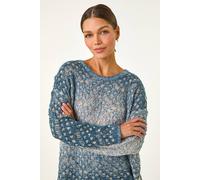 Roman Ombre Chevron Knit Jumper for Women UK - Ladies Autumn Everyday Winter Holiday Round Neckline Comfy Long Sleeve Soft Warm Feel Sweater Office Work Tops - Blue - Size 14