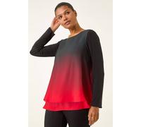 Roman Originals Ombre Chiffon Overlay Top for Women UK - Ladies Everyday Autumn Winter Round Neckline Comfy Soft Evening Vacation Work Party Night Out - Red - Size 18