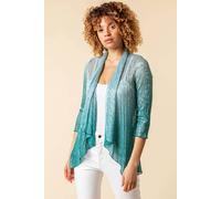 Roman Originals Women Ombre Metallic Plisse Kimono - Ladies Spring Everyday Summer Evening Vacation Work Holiday 3/4 Sleeve Cruise Smart Casual - Teal - Size 18