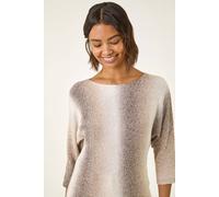 Roman Originals Ombre Stripe Knit Jumper for Women UK - Ladies Everyday Autumn Winter Scooped Neckline Comfy Soft Evening Vacation Work Party Night Out - Beige - Size 14